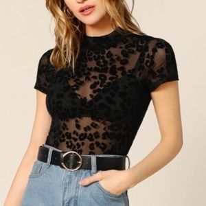 Leopard mesh top without bra
